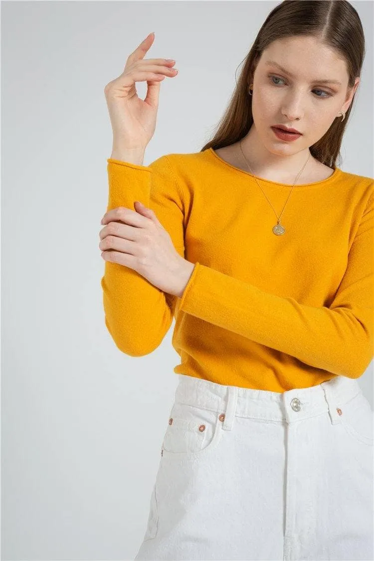 Long Sleeve Pure Color Knitted Sweater Pullover