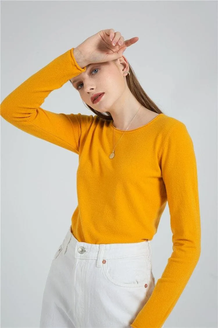 Long Sleeve Pure Color Knitted Sweater Pullover