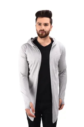 Men's Grey Cotton Blend Solid Long Sleeves Cardigan