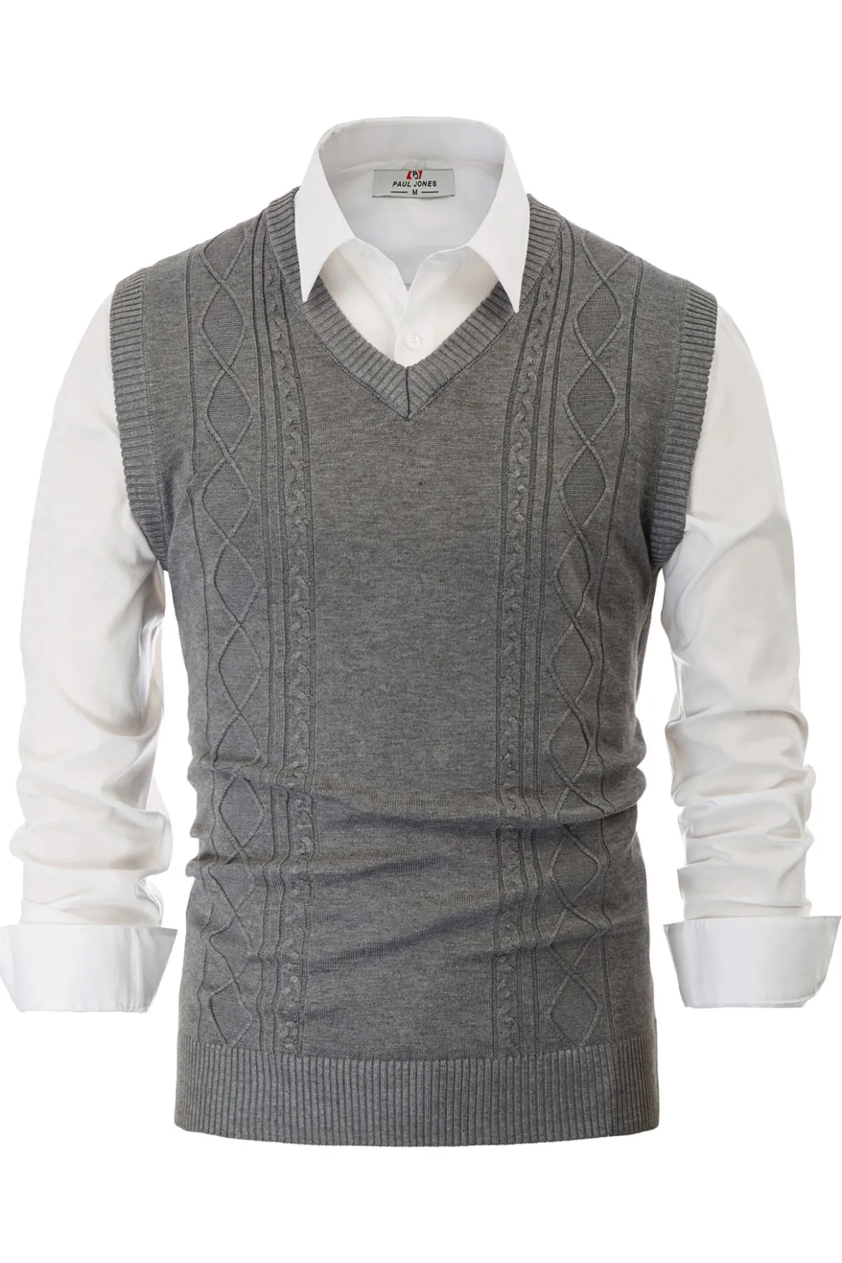 Men's V Neck Sweater Vest Cable Knitted Pullover Sweaters Vest