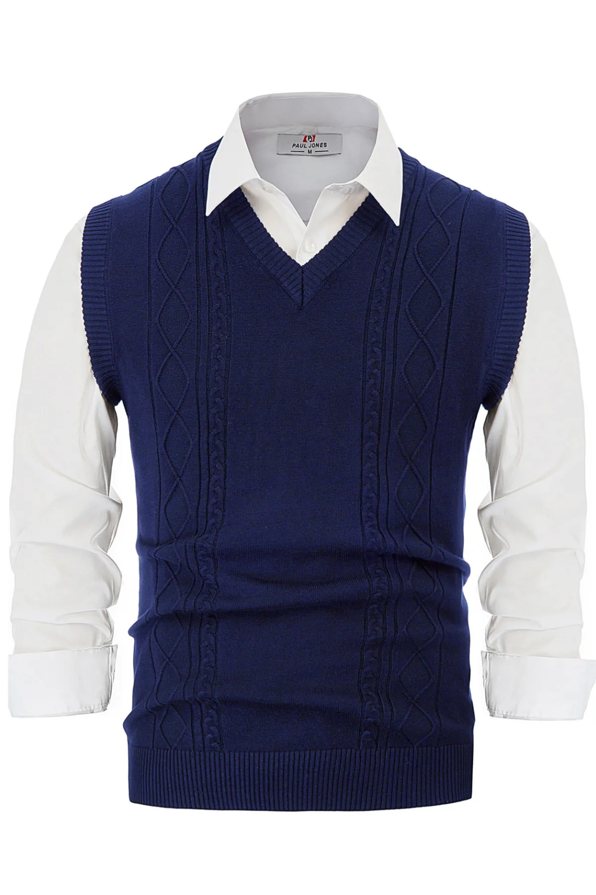 Men's V Neck Sweater Vest Cable Knitted Pullover Sweaters Vest