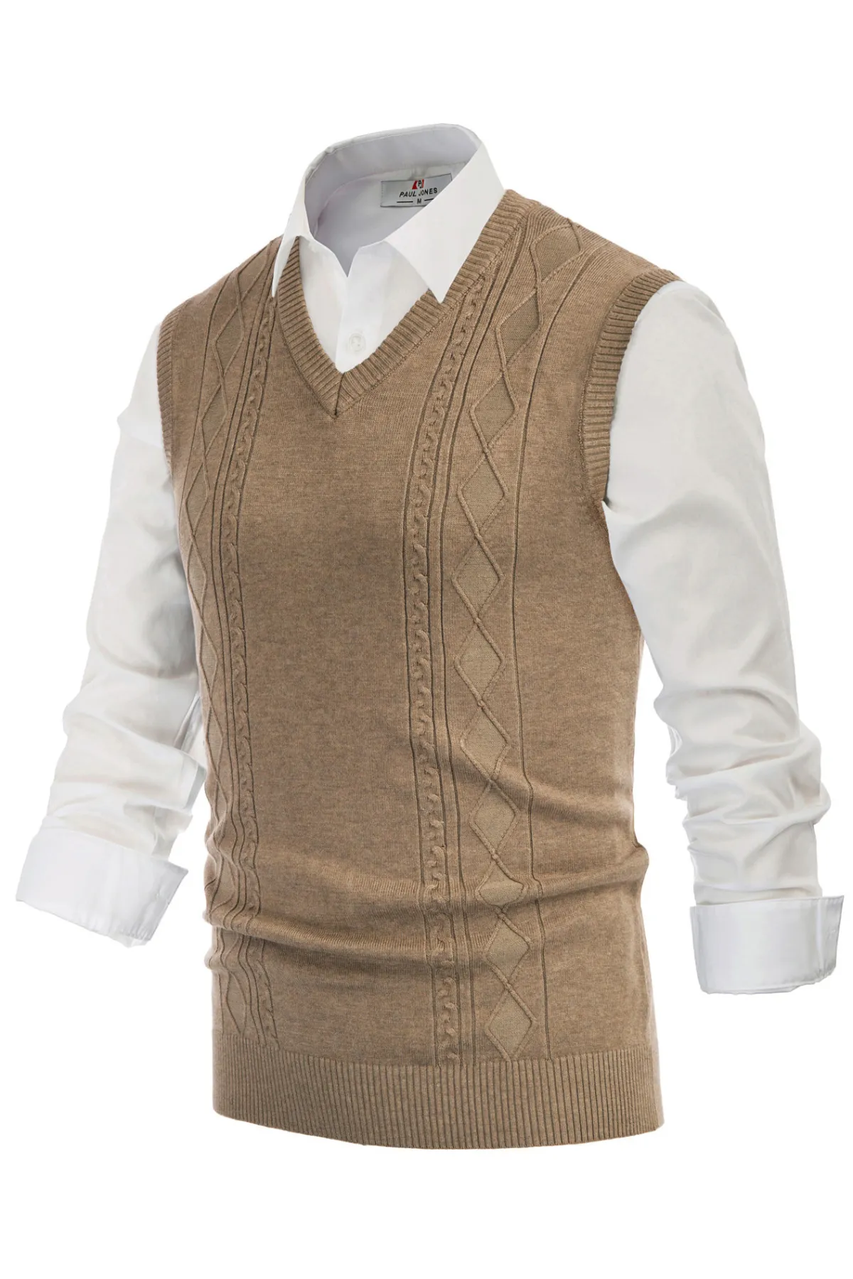 Men's V Neck Sweater Vest Cable Knitted Pullover Sweaters Vest