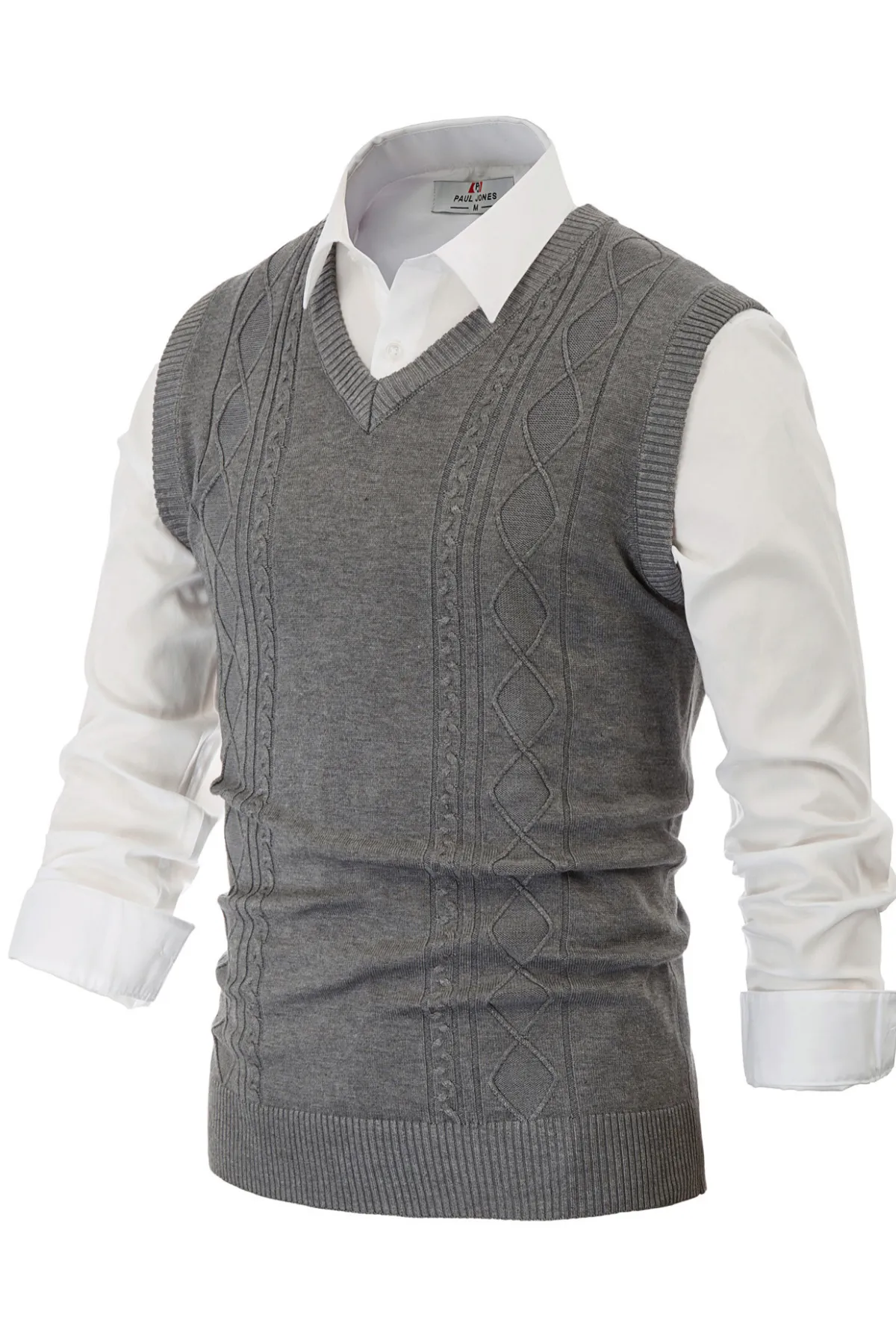 Men's V Neck Sweater Vest Cable Knitted Pullover Sweaters Vest