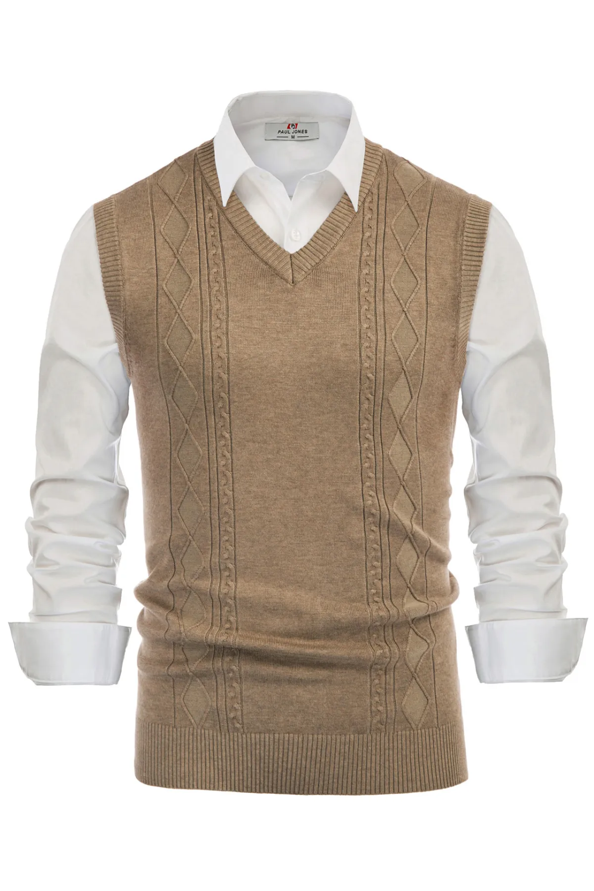 Men's V Neck Sweater Vest Cable Knitted Pullover Sweaters Vest