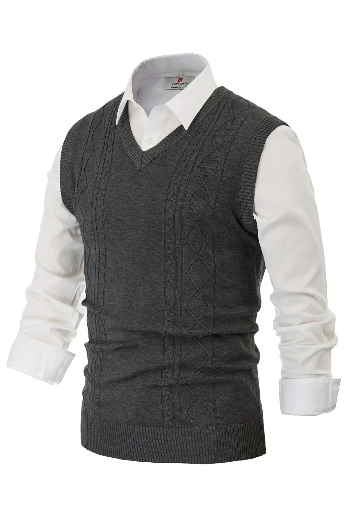 Men's V Neck Sweater Vest Cable Knitted Pullover Sweaters Vest