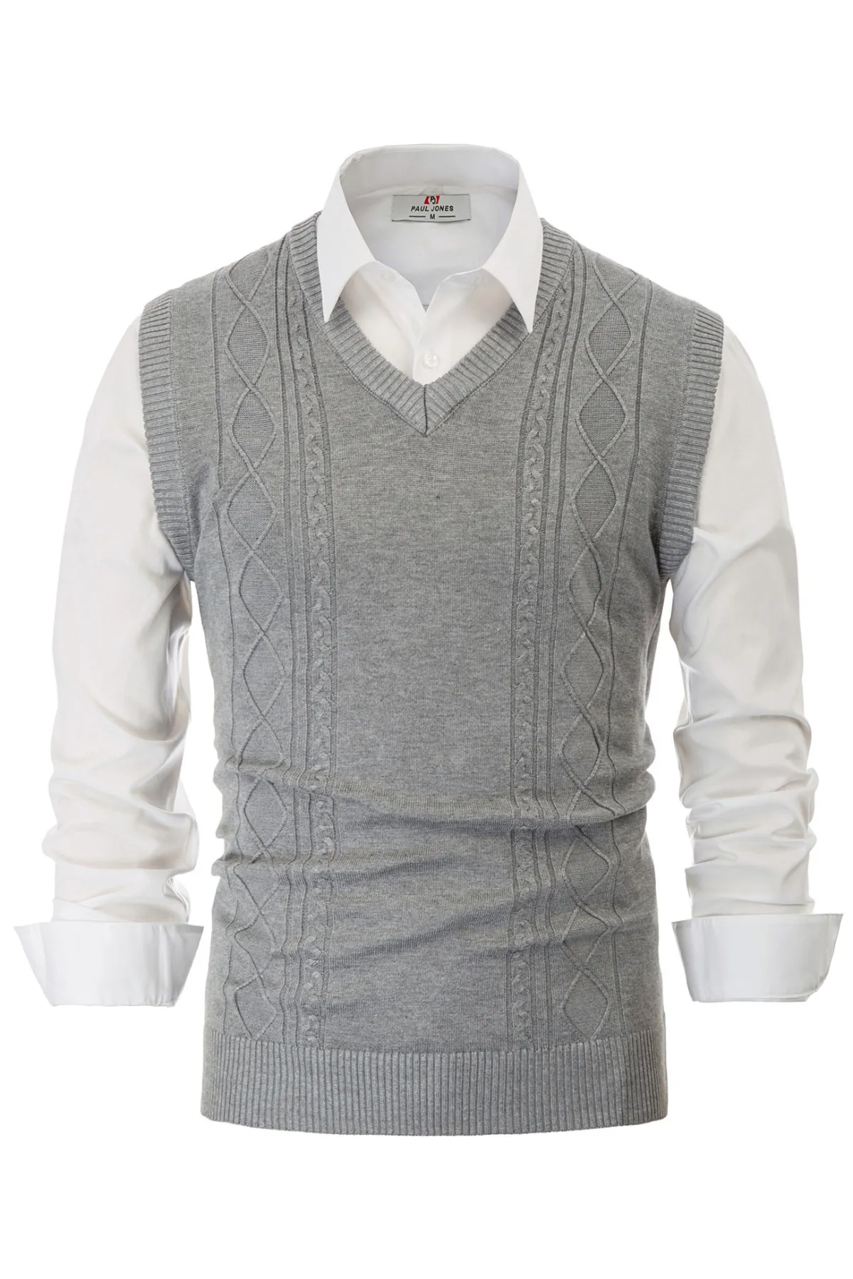 Men's V Neck Sweater Vest Cable Knitted Pullover Sweaters Vest