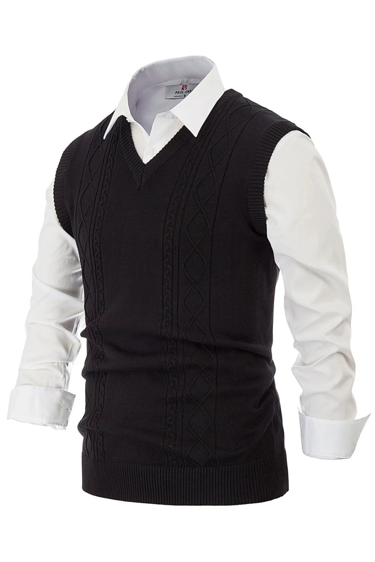 Men's V Neck Sweater Vest Cable Knitted Pullover Sweaters Vest