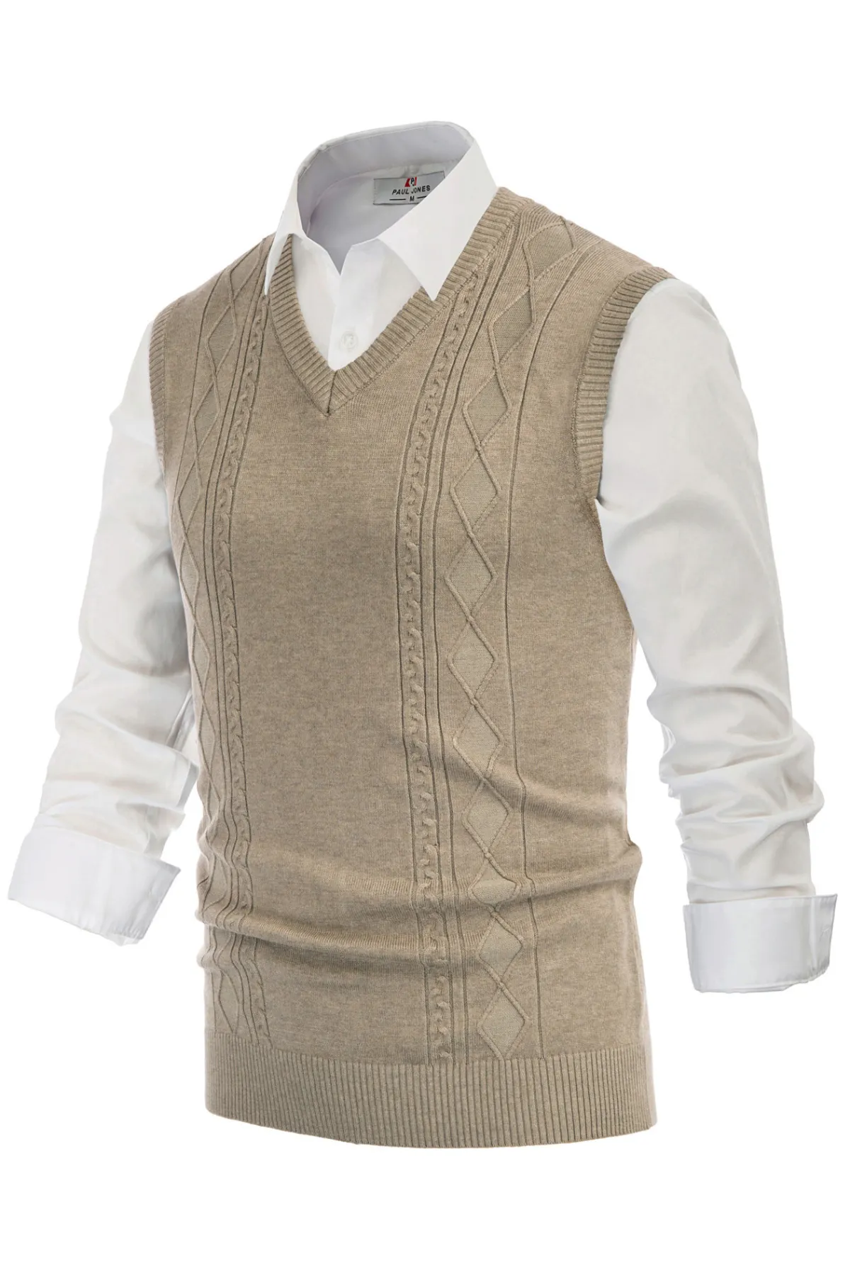 Men's V Neck Sweater Vest Cable Knitted Pullover Sweaters Vest