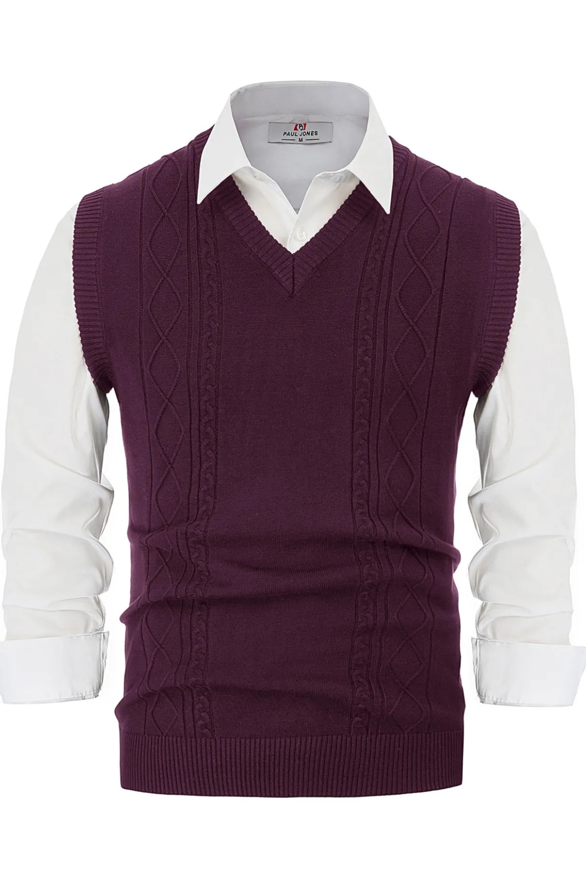 Men's V Neck Sweater Vest Cable Knitted Pullover Sweaters Vest