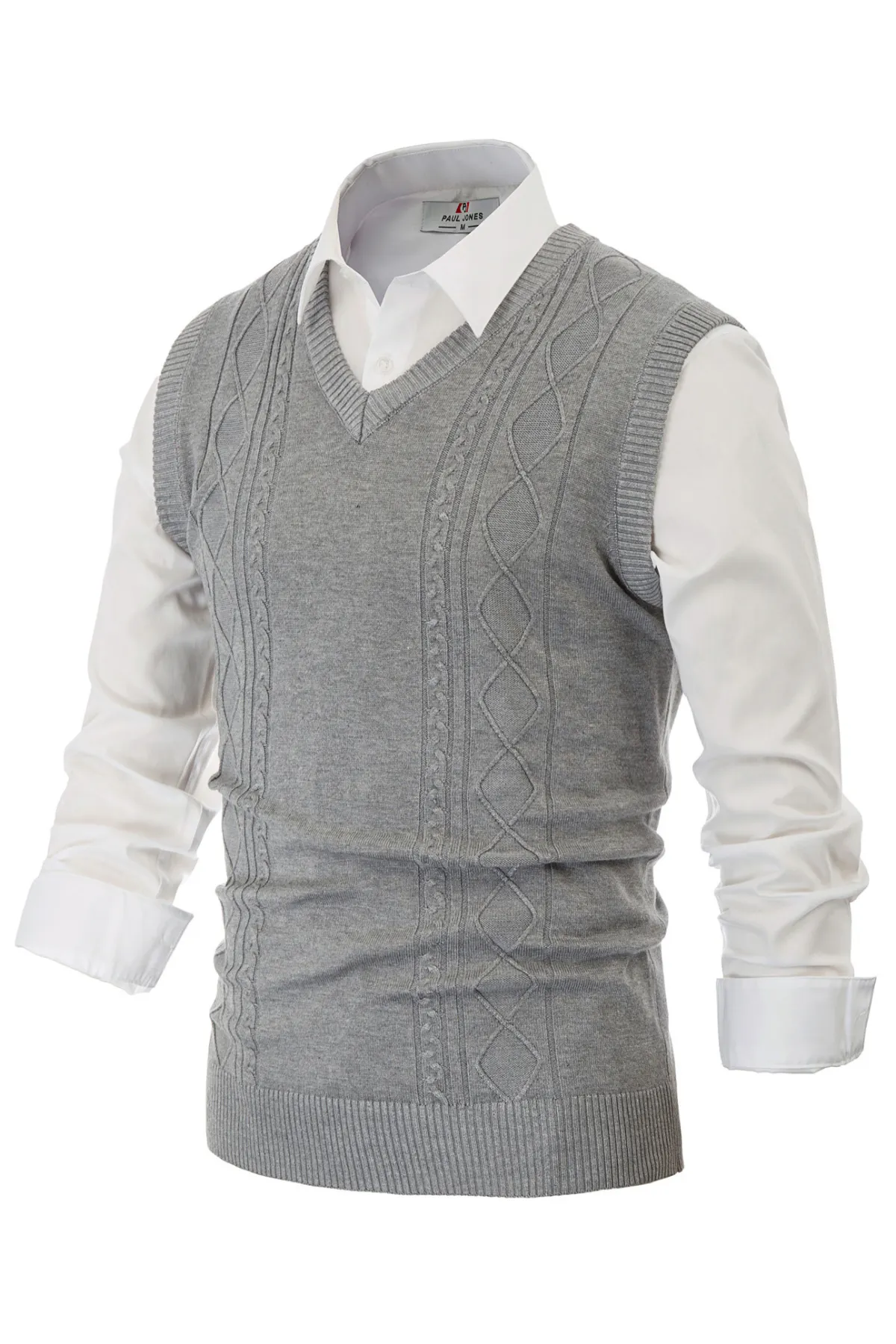 Men's V Neck Sweater Vest Cable Knitted Pullover Sweaters Vest