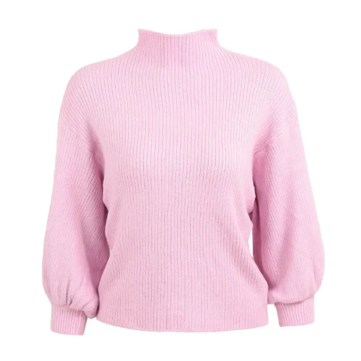 Mock Neck Long Sleeve Woman Bottom Sweater 6696