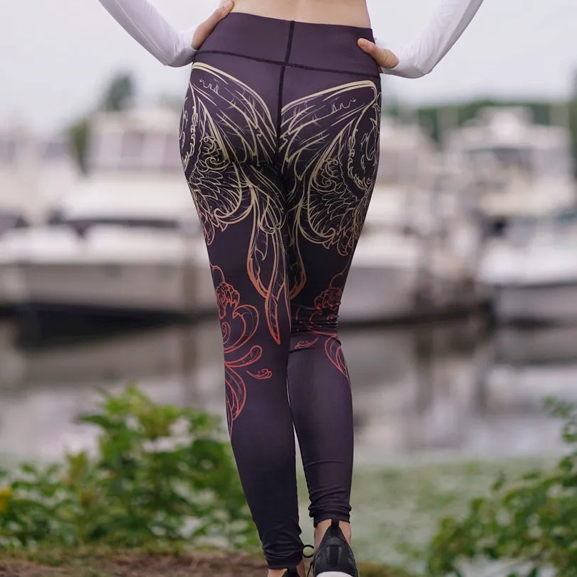 Ombre’ Tattoo Wings High-Waisted Leggings