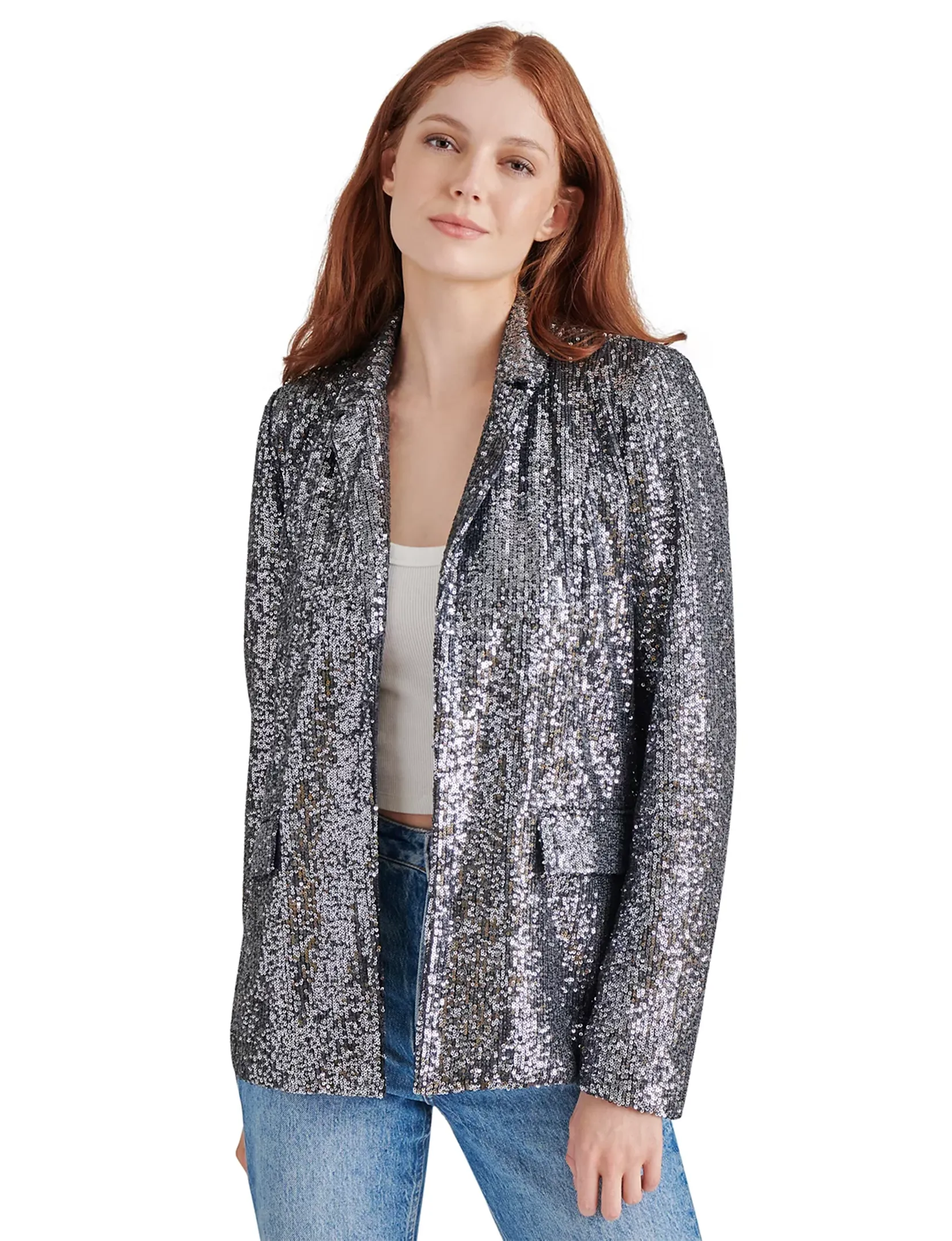 Payton Sequin Blazer, Silver Grey