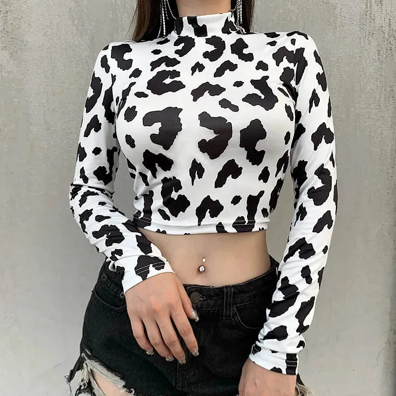 Sexy Milk Cow Pattern Long Sleeve Tee