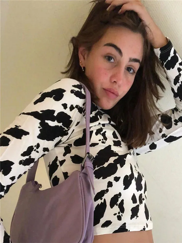 Sexy Milk Cow Pattern Long Sleeve Tee