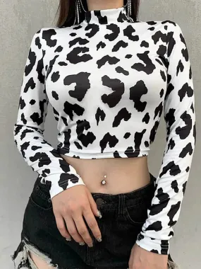 Sexy Milk Cow Pattern Long Sleeve Tee