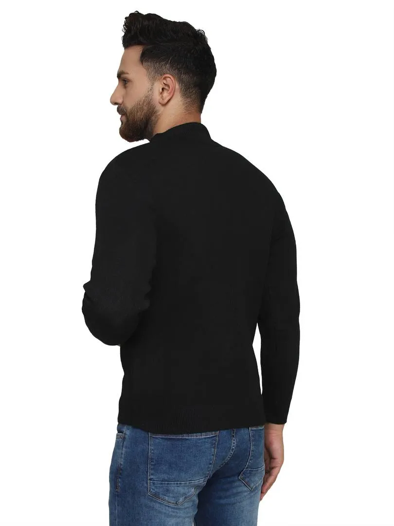 Solid Black Synthetic Long Sleeves Turtle Neck  Sweaters