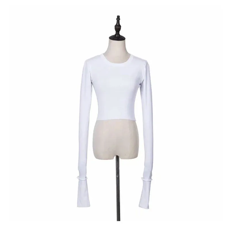 Solid High Waist Long Sleeve Tee