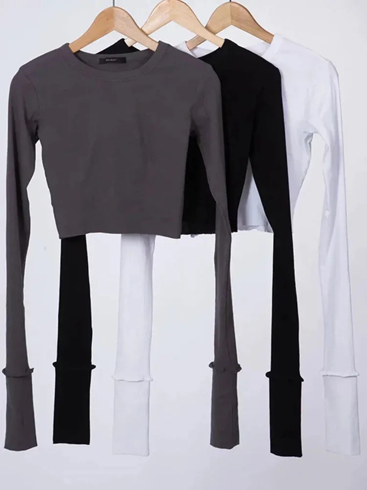 Solid High Waist Long Sleeve Tee