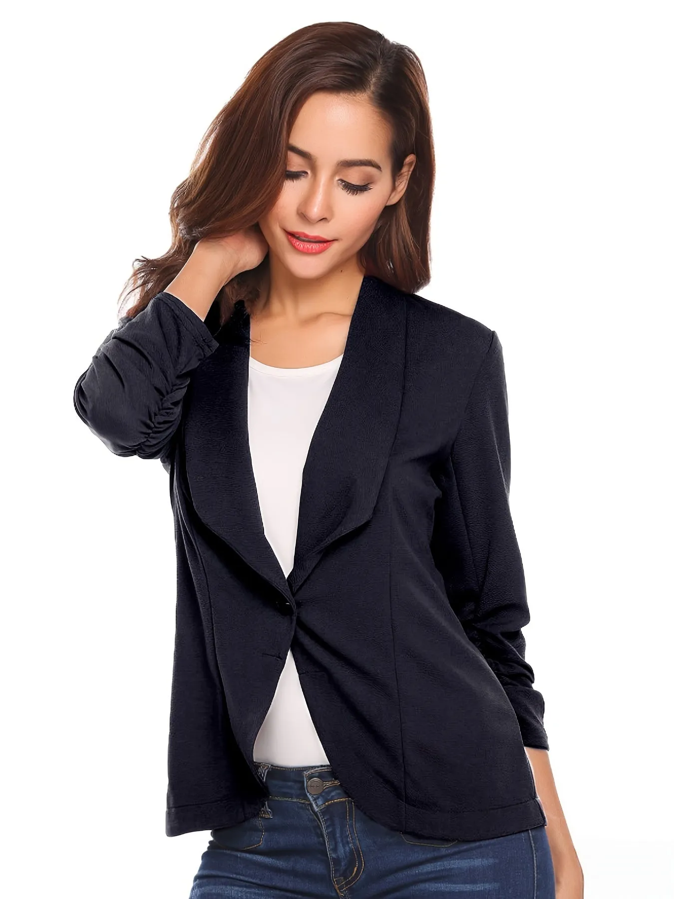 Solid Lapel Long Sleeve Casual Commuter Office Lightweight Outerwear