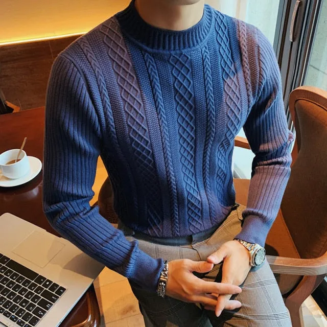 Solid Twist Men Slim Fit Casual Knit Pullovers