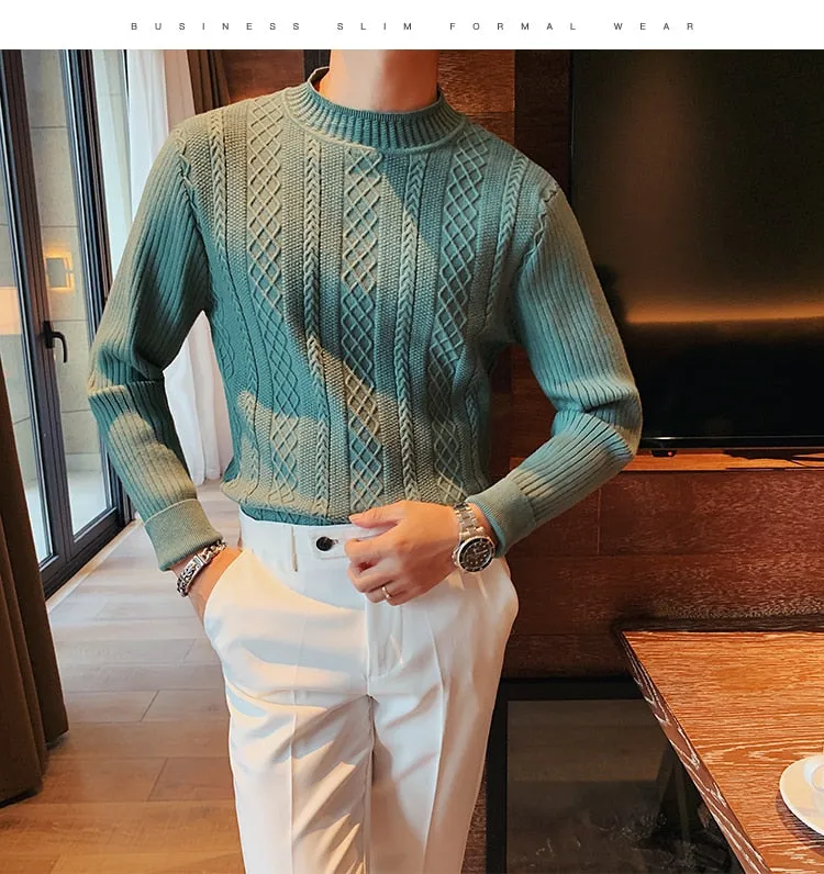 Solid Twist Men Slim Fit Casual Knit Pullovers