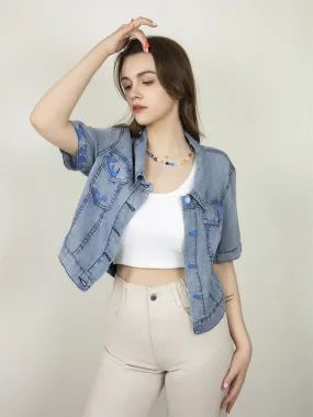 Spring Summer Short-style Thin Pattern Elegant Breathable Denim Jackets