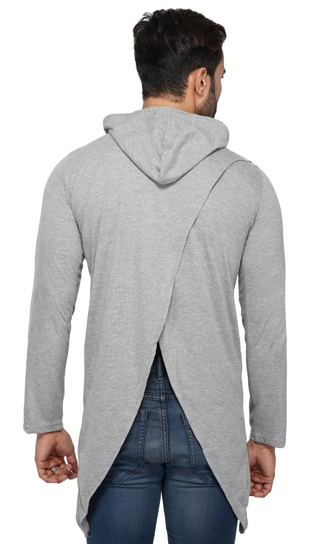 Stylish Full Sleeve Hooded Grey Shrug For Men