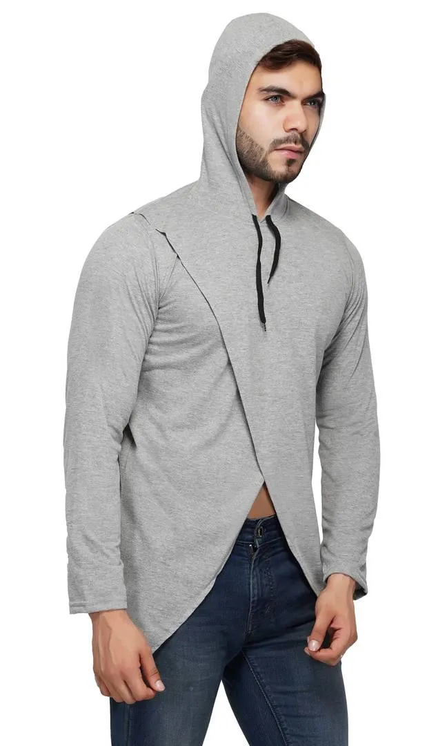 Stylish Full Sleeve Hooded Grey Shrug For Men