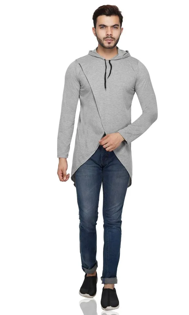 Stylish Full Sleeve Hooded Grey Shrug For Men