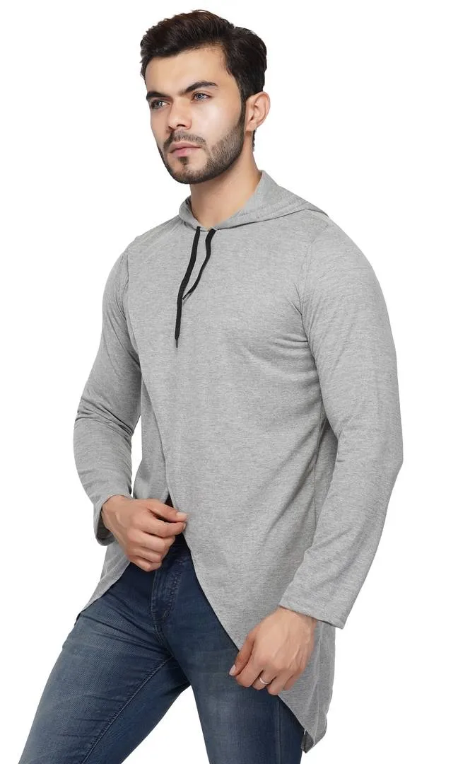 Stylish Full Sleeve Hooded Grey Shrug For Men