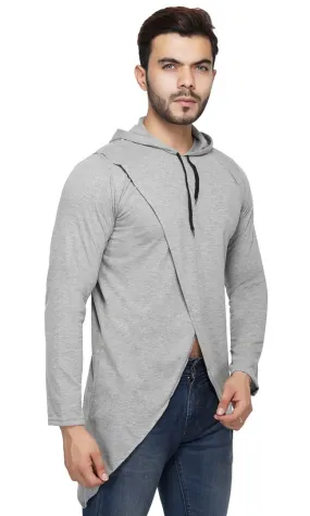 Stylish Full Sleeve Hooded Grey Shrug For Men