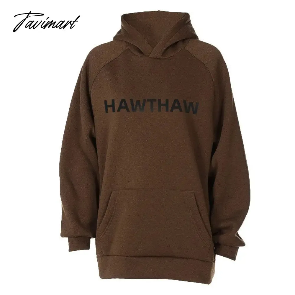 Tavimart Loose Letter Printed Hooded Sweater Women Casual Sports With Pocket Sweater Pullover Autmn Female Loose Oversiaze Sweaters Tops