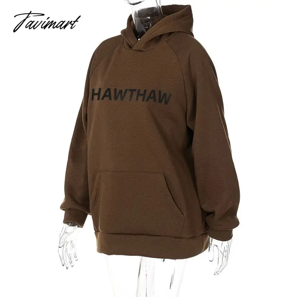 Tavimart Loose Letter Printed Hooded Sweater Women Casual Sports With Pocket Sweater Pullover Autmn Female Loose Oversiaze Sweaters Tops