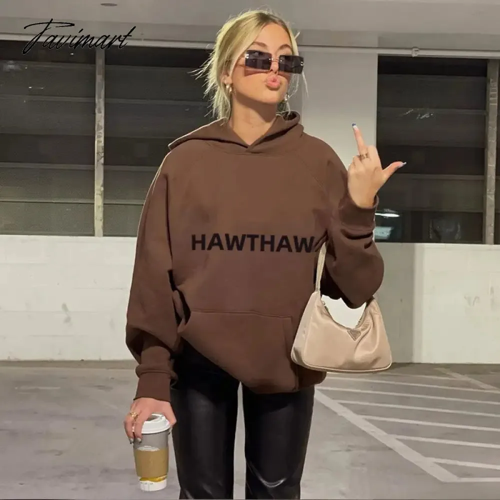 Tavimart Loose Letter Printed Hooded Sweater Women Casual Sports With Pocket Sweater Pullover Autmn Female Loose Oversiaze Sweaters Tops