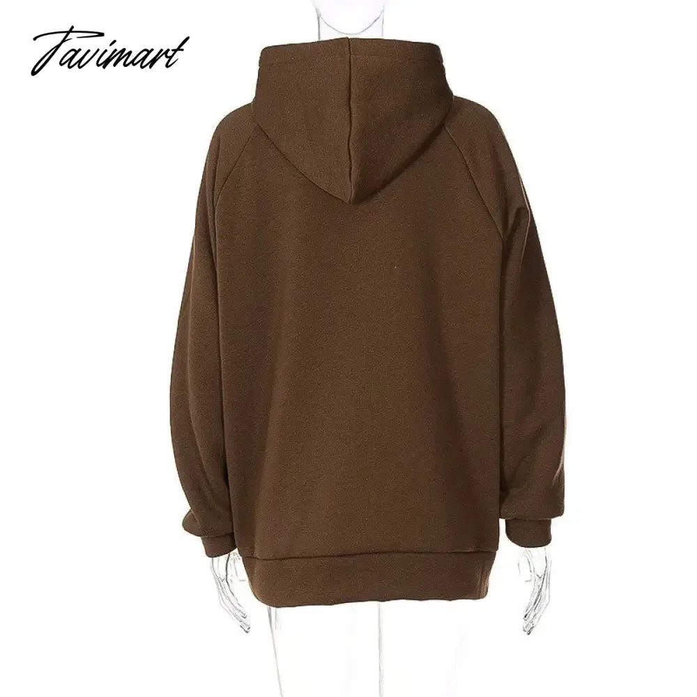 Tavimart Loose Letter Printed Hooded Sweater Women Casual Sports With Pocket Sweater Pullover Autmn Female Loose Oversiaze Sweaters Tops