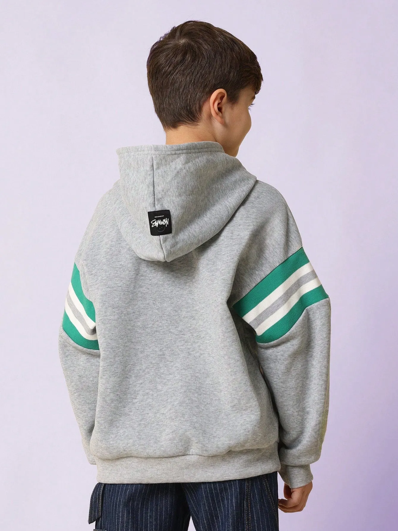 Tween Boys Regular Fit Overhead Colour Blocked Stripe Sleeve Hoodie With NYC Graphic Print