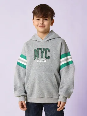 Tween Boys Regular Fit Overhead Colour Blocked Stripe Sleeve Hoodie With NYC Graphic Print