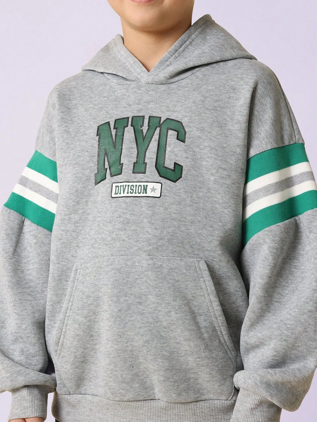 Tween Boys Regular Fit Overhead Colour Blocked Stripe Sleeve Hoodie With NYC Graphic Print