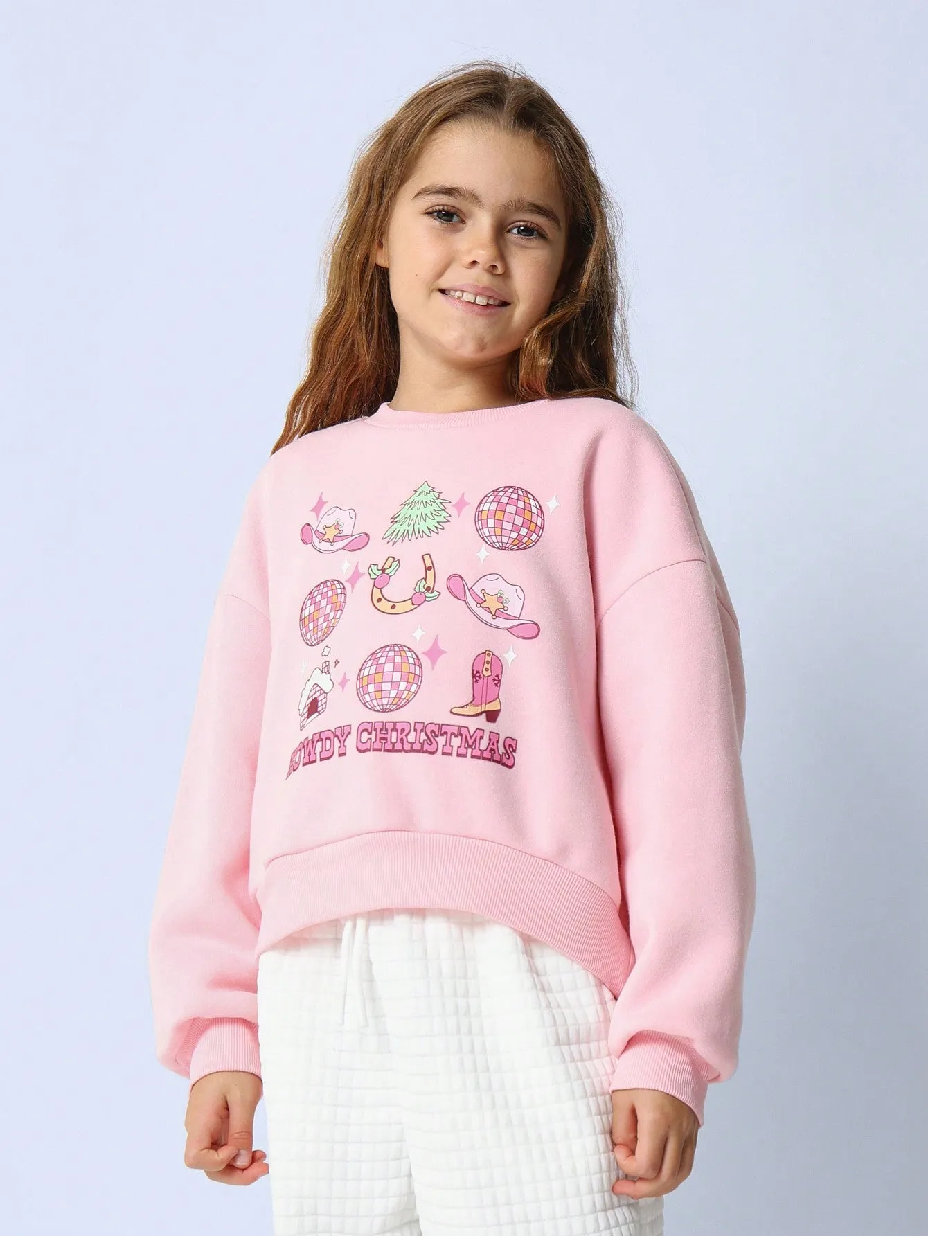 Tween Girls Comfy Crew Neck Howdy Christmas Sweatshirt