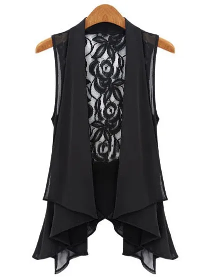 VenusFox Chiffon Lace Sleeveless Vest Outwear for Women