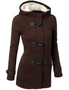 VenusFox Hooded Zipper Button Causal Coat