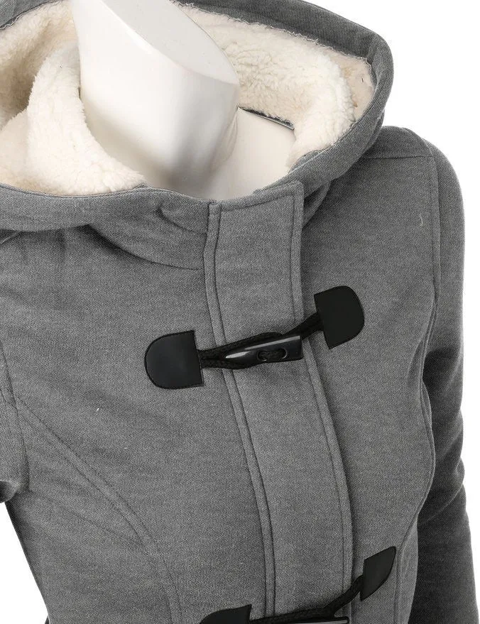 VenusFox Hooded Zipper Button Causal Coat