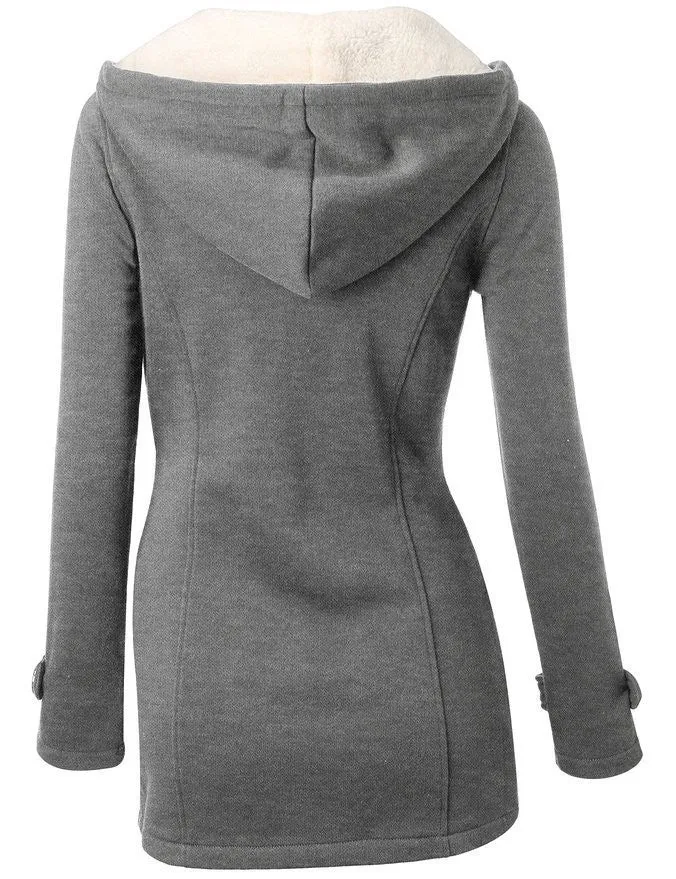 VenusFox Hooded Zipper Button Causal Coat