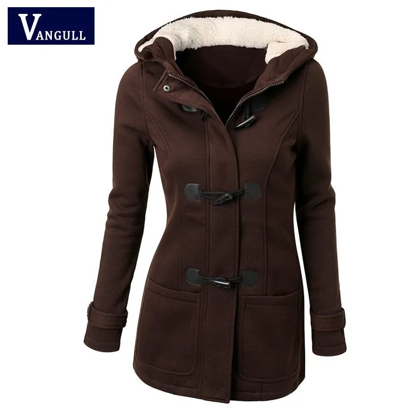 VenusFox Hooded Zipper Button Causal Coat