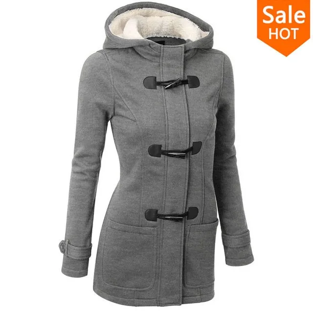 VenusFox Hooded Zipper Button Causal Coat