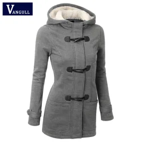 VenusFox Hooded Zipper Button Causal Coat