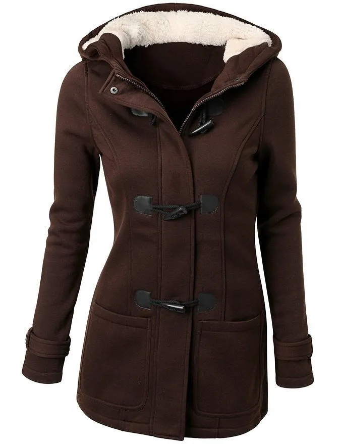 VenusFox Hooded Zipper Button Causal Coat