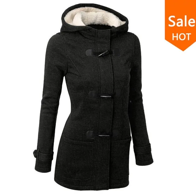 VenusFox Hooded Zipper Button Causal Coat