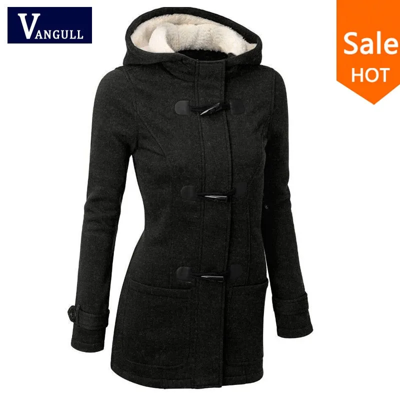 VenusFox Hooded Zipper Button Causal Coat